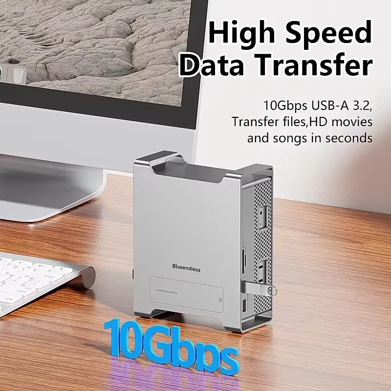 AP01 for Mini M4 Stand Hub Dock USB C Docking Station 10Gbps USB 3.2 USB 2.0 SD TF M.2 NVME Enclosure Case Aluminium view 5