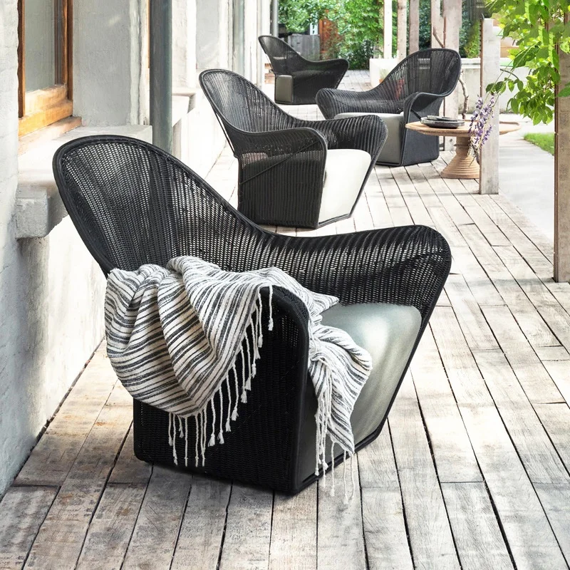 #Nordic Outdoor Single-Person Plastic Rattan Sofa Creative Designer Trendy Garden Balcony Leisure Furniture