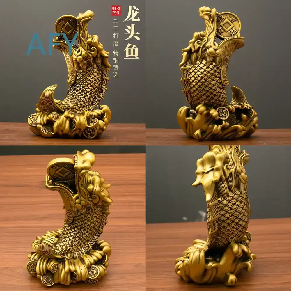 Brass Fish Sculpture Decor for Home Living Room Entrance Decoration Gift Brass Money Fish Ornament for Faucet Handle