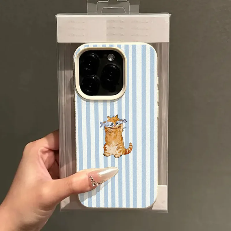 Cute Striped Kitten Fish Design Phone Case For iPhone 17 Pro Max 15 14 13 12 Pro 11 16 Plus 17 Air X XR XS Max Soft TPU Cover