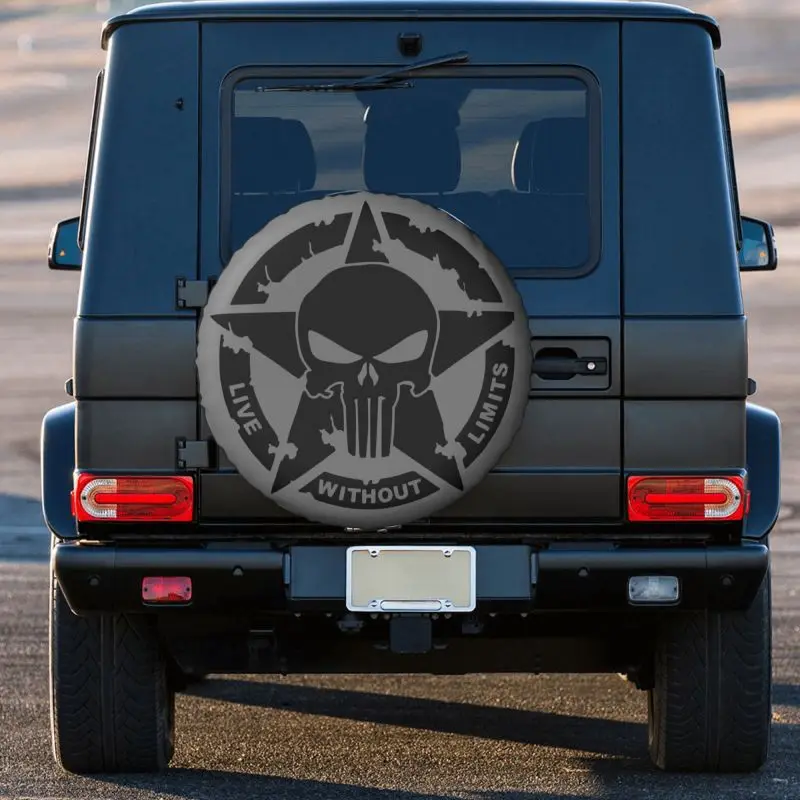 Military Tactical Skull Star Spare Tire Cover Dust-Proof Wheel Tire Cover Protector for Jeep SUV RV Trailer Car 14 15 16 17 Inch