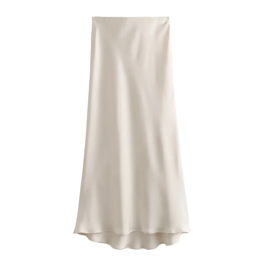 LIBIELIY Women's Spring New Elegant Fashion All-in-one Stretch High-waisted A-line Silk Satin Sag Skirt Multi-color Option
