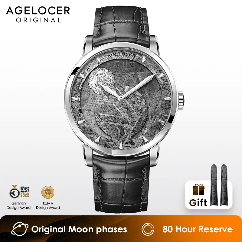 

AGELOCER Original Astronomer Watch Meteorite Dial Luxury Automatic Mechanical Moon Phase Watch Birthday Gift for Men