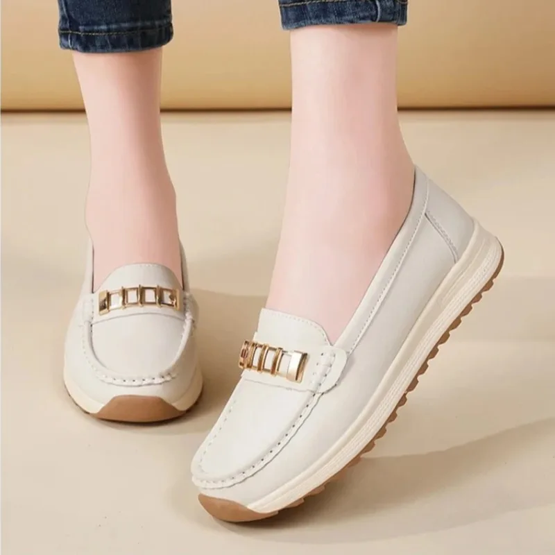 المرأة الباليه حذاء مسطح موضة مريحة عادية المرأة أحذية خفيفة بدون كعب بولي PU عدم الانزلاق الجلود قارب أحذية Zapatillas De Mujer