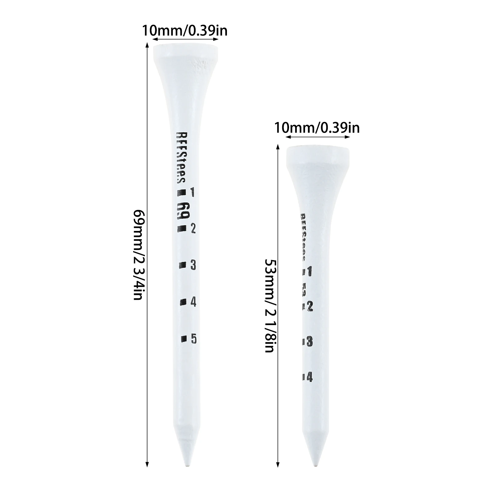 50pcs 53/69mm Wood Golf Tees Low Resistance Professional System White Wooden Striped Digital Scale Tees for Golf Training Aids
