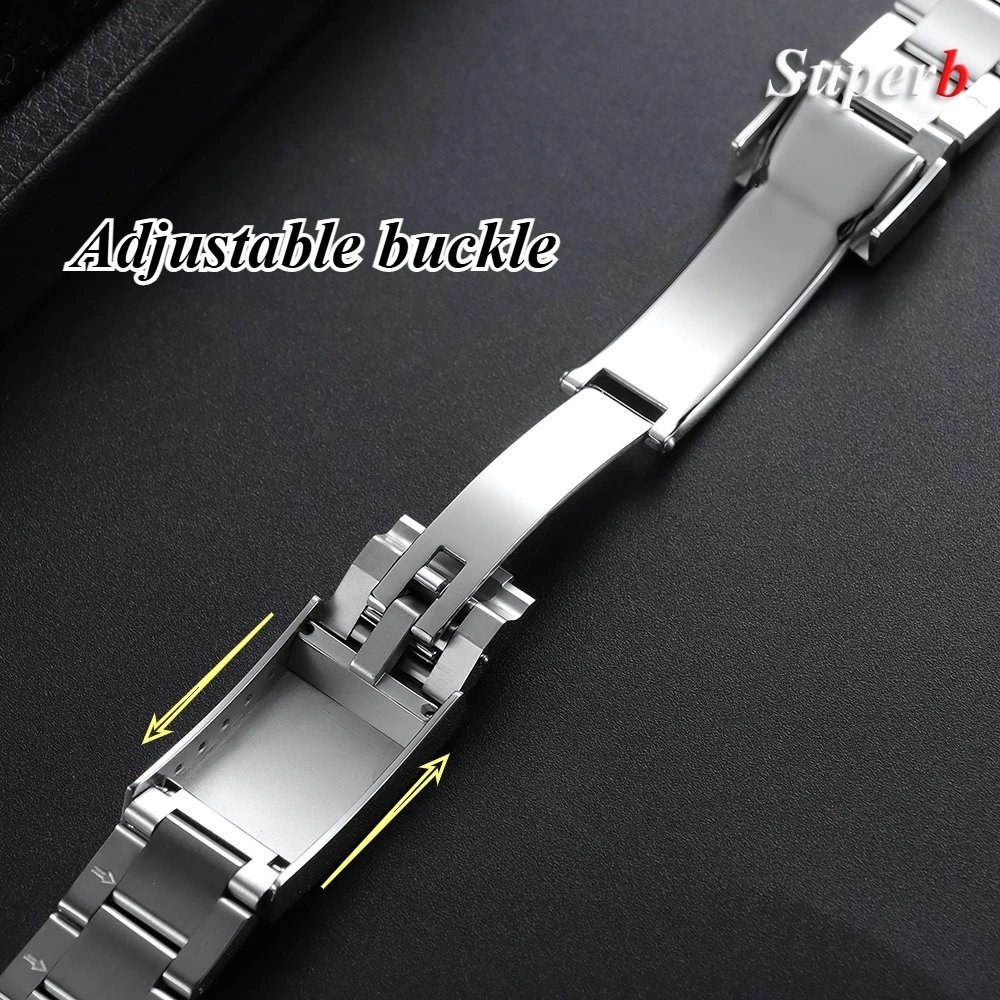 منحني نهاية سوار ساعة 20 مللي متر ل رولكس الغواصة دايتونا GMT الرجال للطي المشبك الفاخرة الصلبة الفولاذ المقاوم للصدأ حزام ساعة اليد