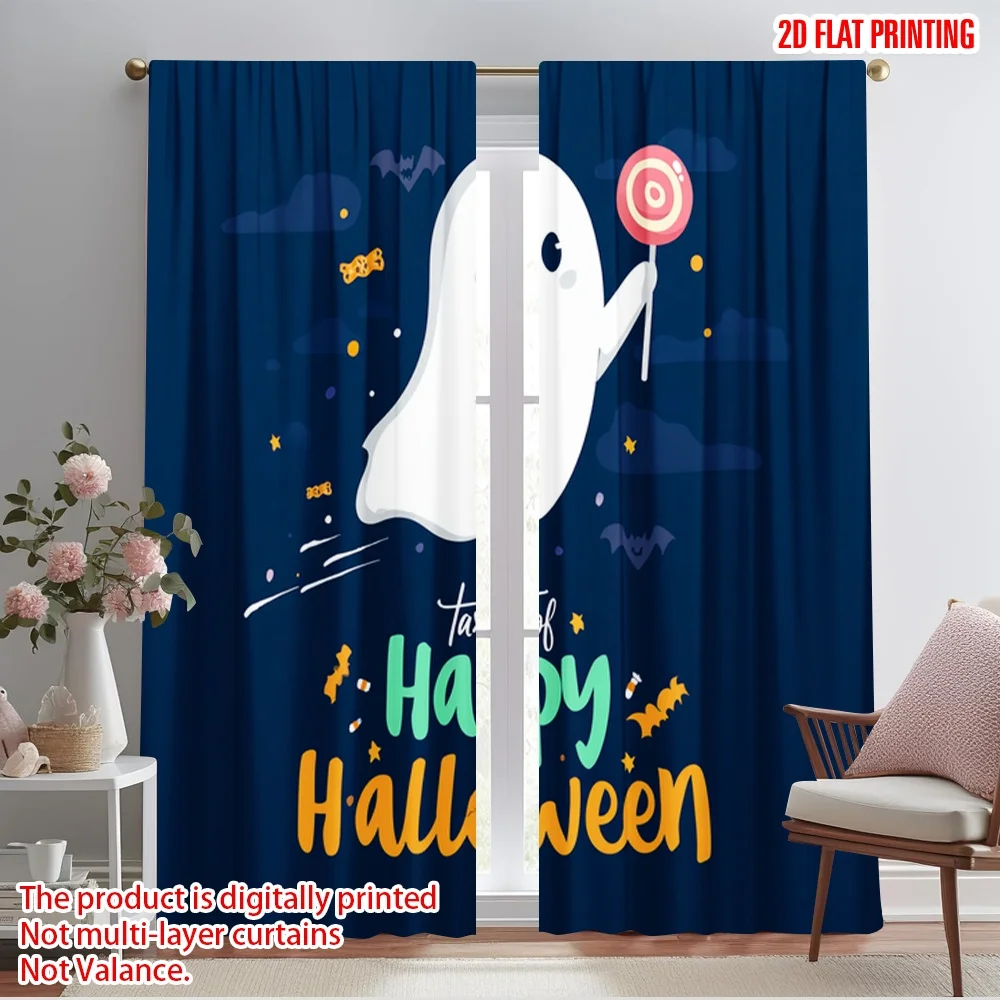 2pcs,2D plane printing Popular Curtains halloween ghost (15) Versatile Polyester Fabric (without rod) Decorations Inside Perfect