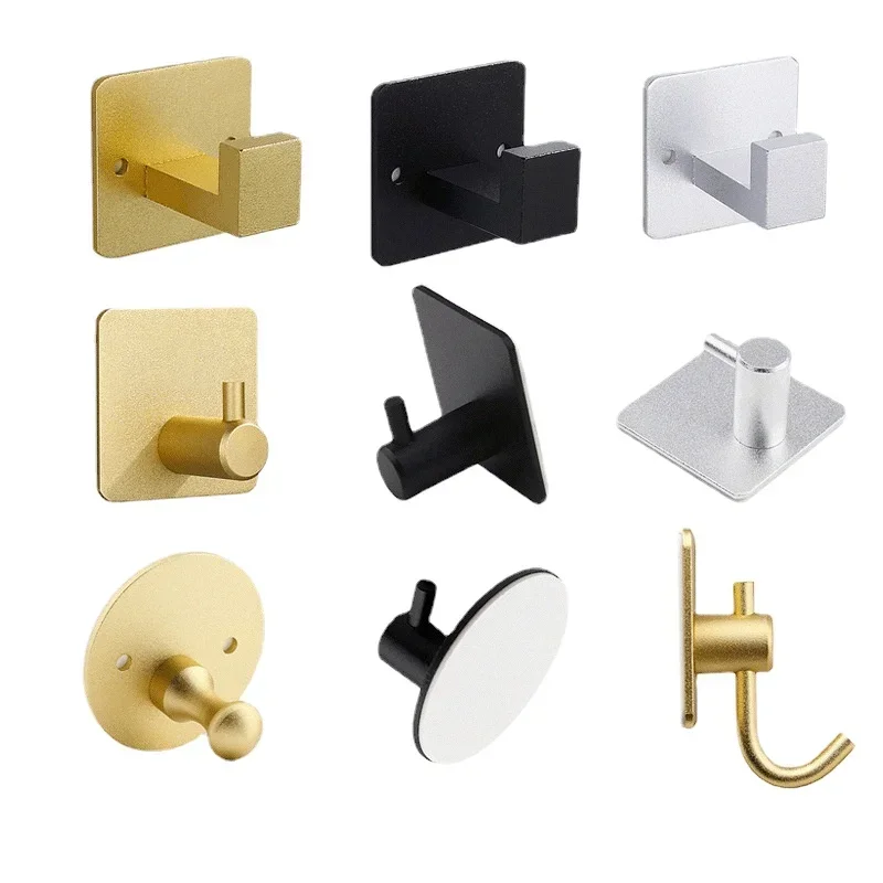 1pcs Adhesive hook Self-adhesive metal bathroom kitchen no-punch aluminum single wall door hanging hook restroom accessories