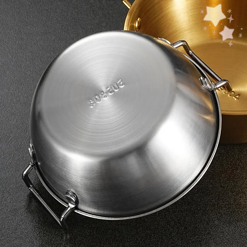 Tazón de acero inoxidable 304 para fideos instantáneos, tazón coreano para vino de arroz con asa, tazón para ensalada, bocadillos y patatas fritas, 1 ud.