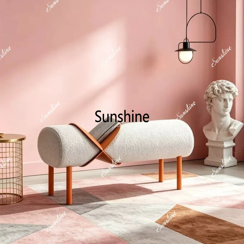 Modern simple living room, book and newspaper bench, metal sofa stool, home shoe changing stool