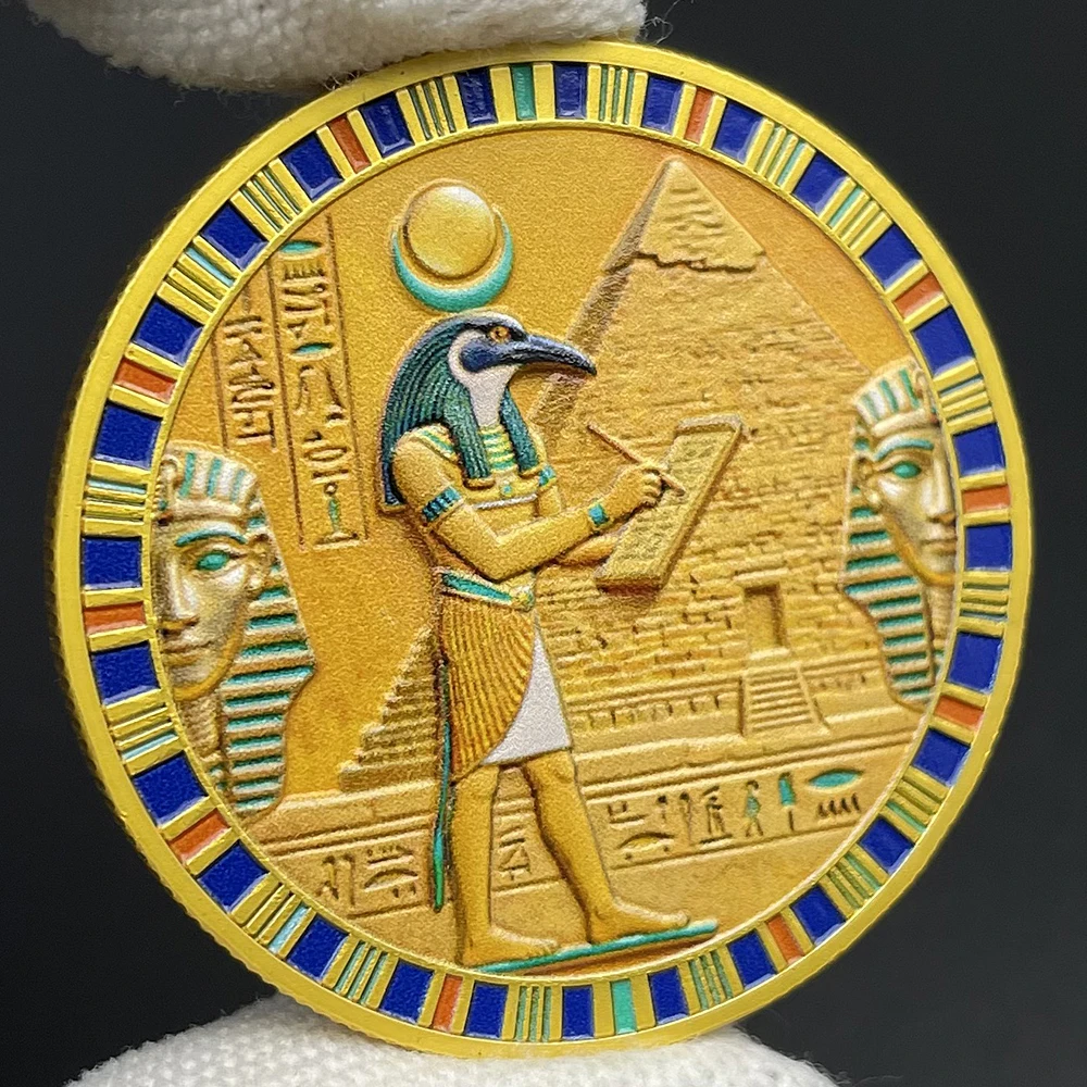 Ancient Egyptian Mythology Horus God & Pyramids Commemorative Coin in Capsule Cultural Heritage Coin Egypt-themed Gift