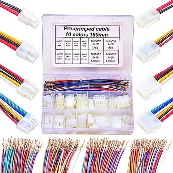 Molex 5557 4,2 mm Stecker- und Buchsenstecker-Set mit 20 AWG-Kabeln, Molex Mini-Fit Jr zweireihig 2*1/2/3/4/5/6P (MX4.2-MF-180 Kit)