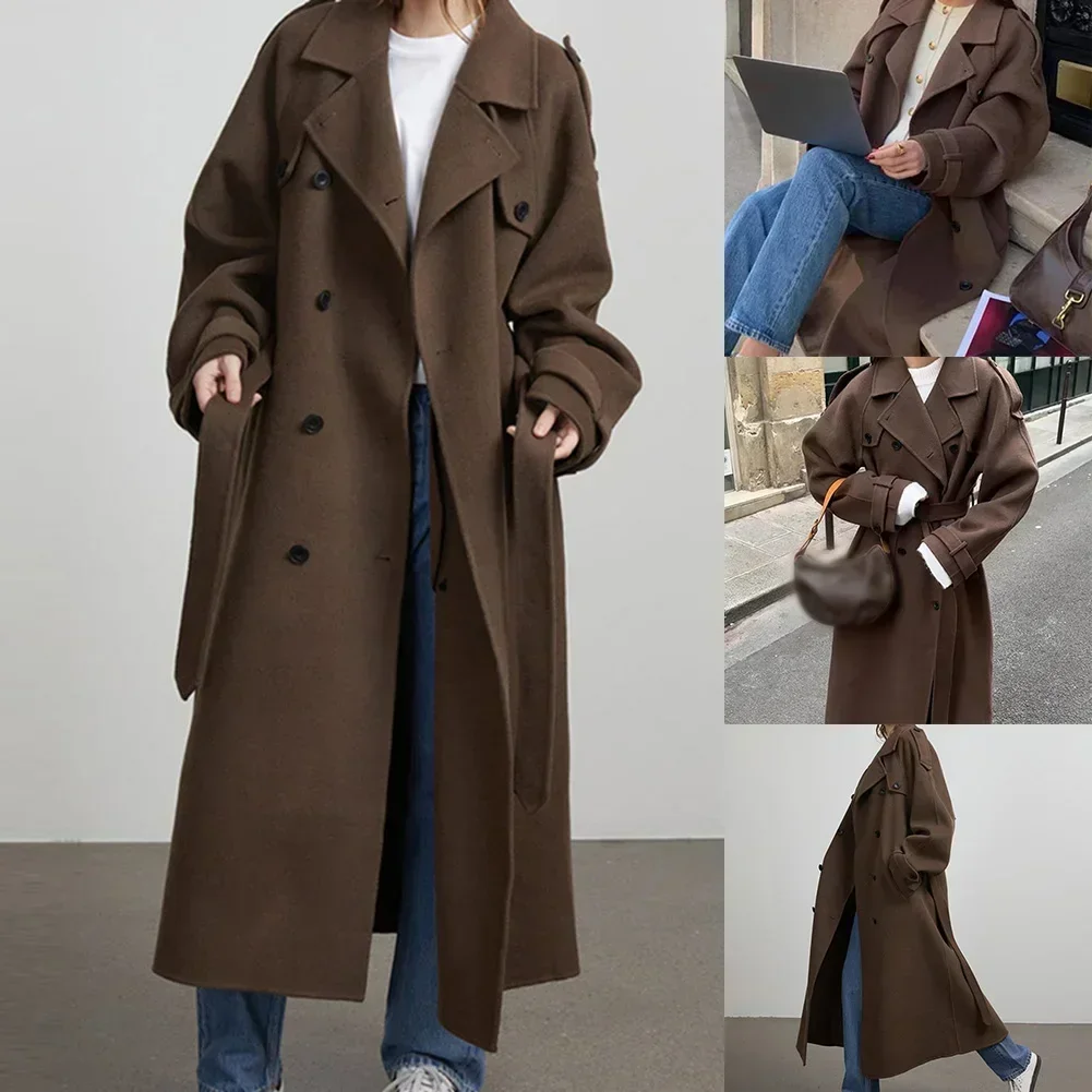 الخريف الربيع ملابس خارجية غير رسمية معطف ربيع الخريف 132 سنتيمتر ، M 133 سنتيمتر ، L 134 سنتيمتر النساء معاطف البني معطف فضفاض ملابس يومية