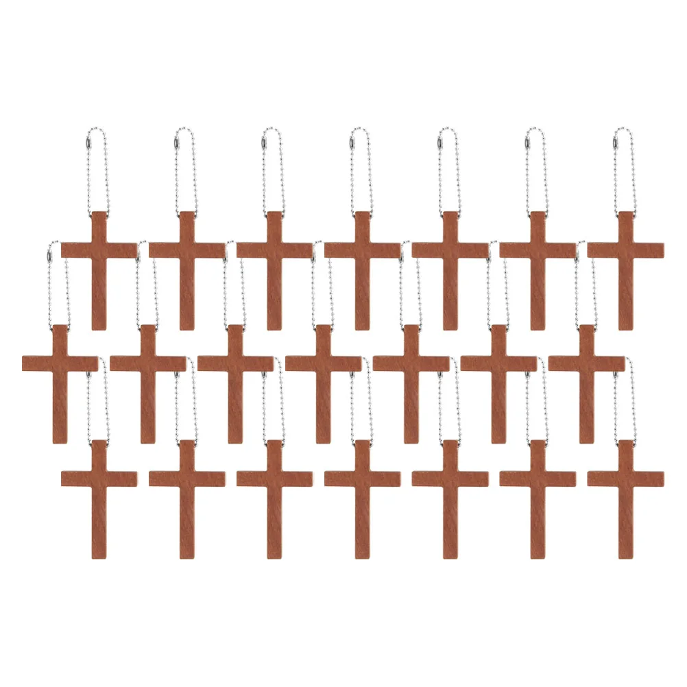 50 Pcs Mini Cross Wood for Jewelry Decorations Keychains DIY Necklace Charm Brown Wooden Ornament Projects