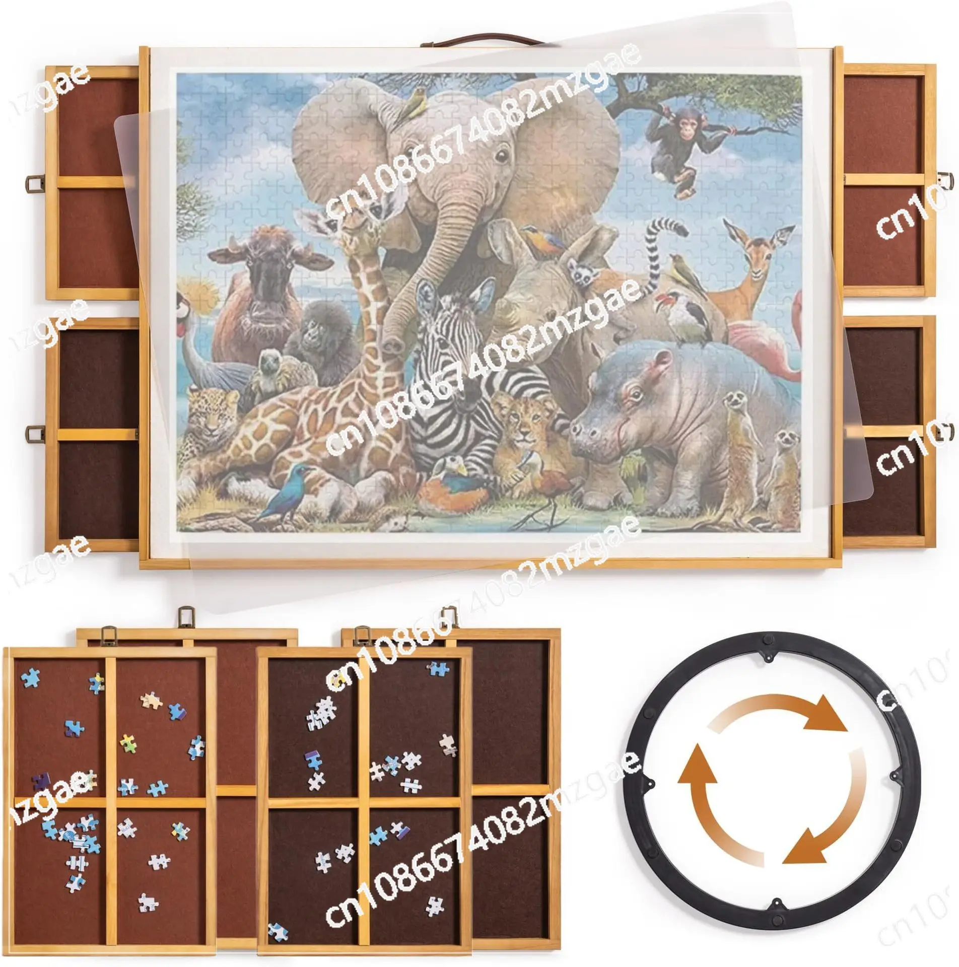 Wooden rotating puzzle table Four drawers 1500 pieces puzzle storage table Portable puzzle sorting table
