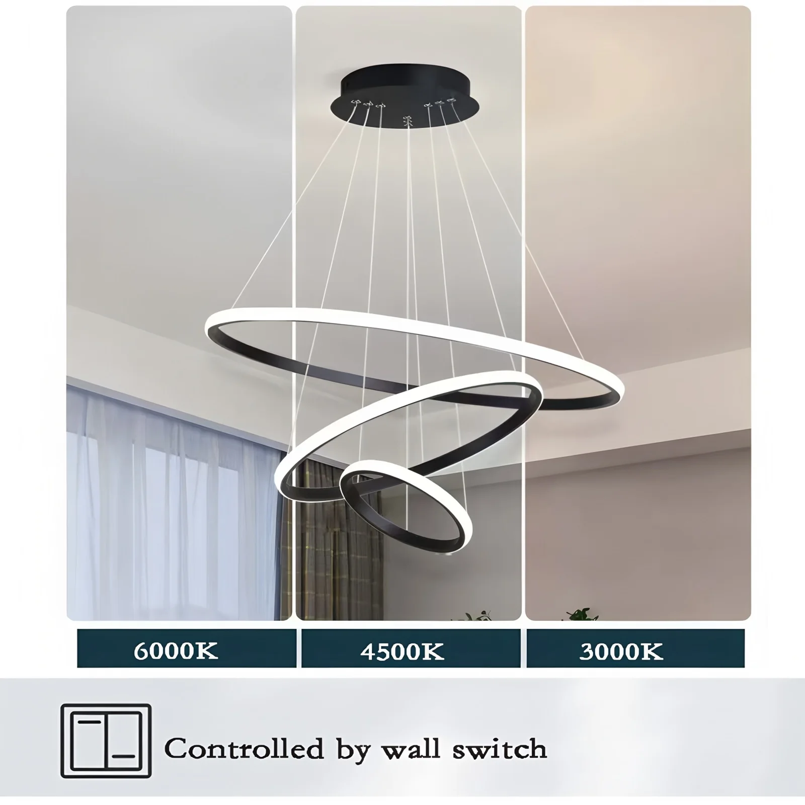 ثريا السقف قابلة للتعديل طول بريق ثلاثة حلقة ثلاثة ألوان ضوء السقف قلادة مصباح لغرفة الطعام غرفة المعيشة