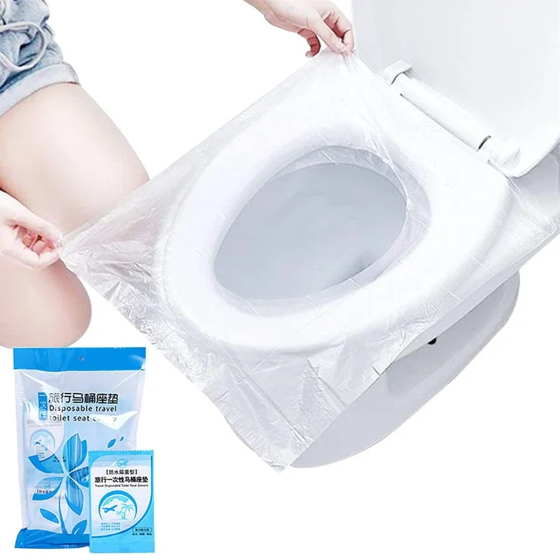 50Pcs Disposable Plastic Toilet Seat Cover Waterproof and Non Slip Individually Wrapped, for Travel, Toilet Seat Protectors