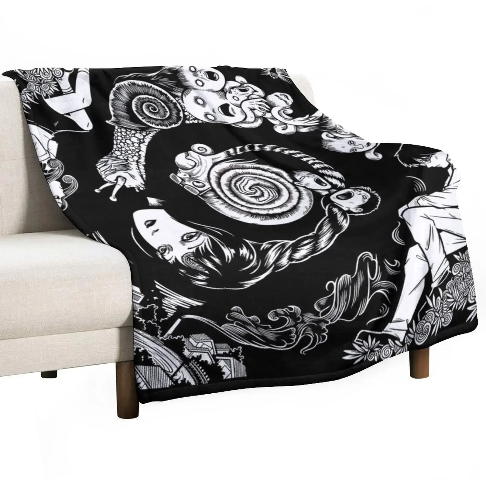 

Spiral Into Horror - Uzumaki Throw Blanket Vintage Soft Plaid Blankets