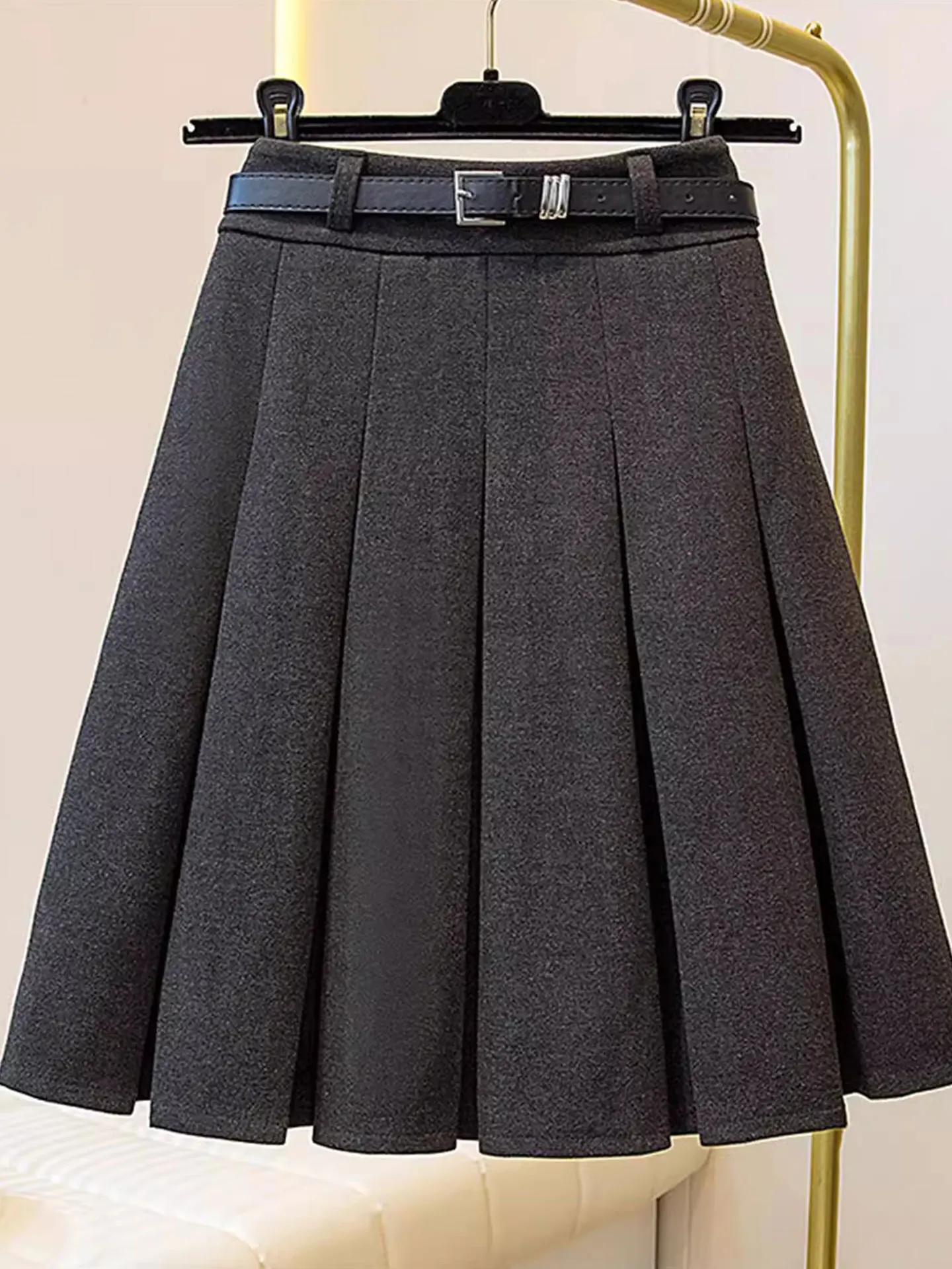 

Deep ey Woolen Pleated Skirt Women's Autumn Winter Faion plus Size Beautiful Commuter Korean Sle Loose Fit Skirt