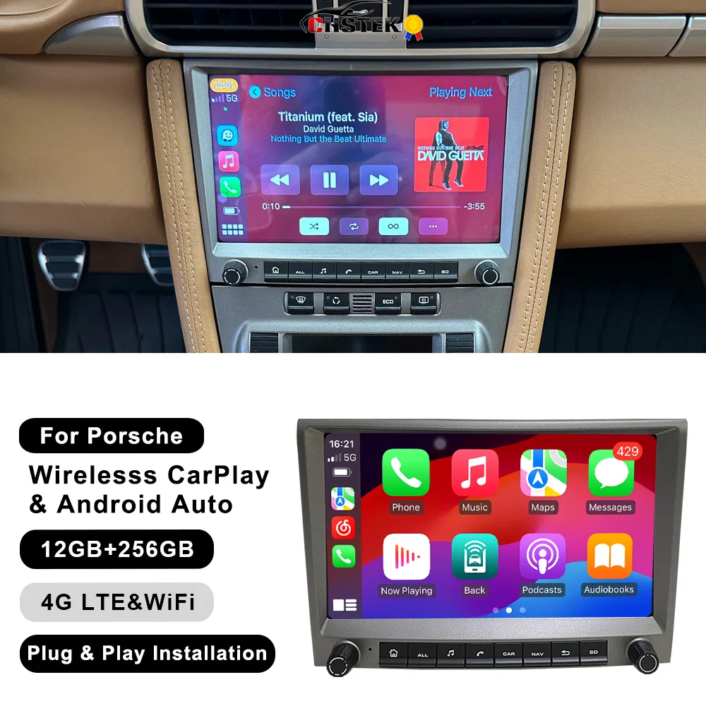 CHSTEK Car Radio Android 14 For Porsche 997 911 Carrera Boxster 987 Cayman 2004-2012 GPS Navigation Wireless CarPlay WIFI BT 4G