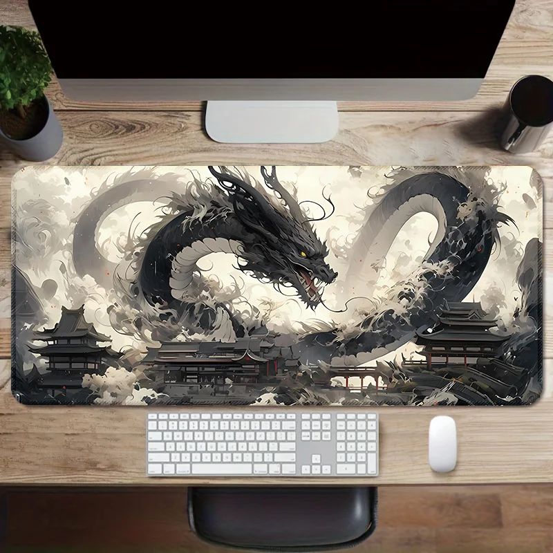 XXL Anime Vintage Black Dragon Large Mouse Pad Non-Slip Stitched Edge Desk Mat for Computer PC Gaming Home Office Gift for Gamer