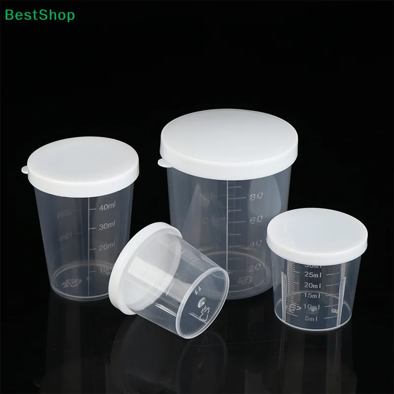 ♥10Pcs Plastic Measuring Cup Set with Lids-Graduated Lab/Kitchen Storage Cups,Leakproof Small Container for Liquids & Powders