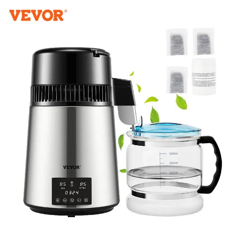 Vevor Water Distilleerder 4l Purifier Filter Dispenser Drinkfles Verzachter Dual Temp Display Oververhitting Bescherming Home Appliance