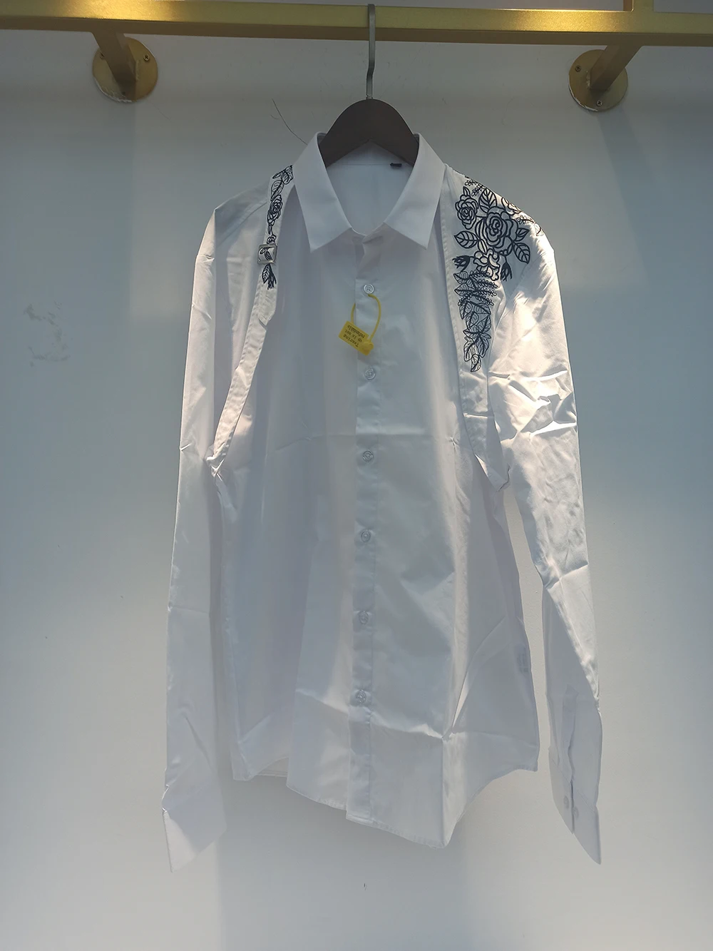 IEFB Metal Buckle Ribbon Over Shoulder High Quality Embroidery Men\'s Long Sleeve White Shirt Single Breasted Tops 2023 New Y5560