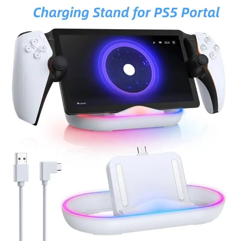 Dock Station di ricarica per portale Playstation, supporto per caricabatterie per lettore remoto portale PS5 con luce RGB e cavo di ricarica USB C