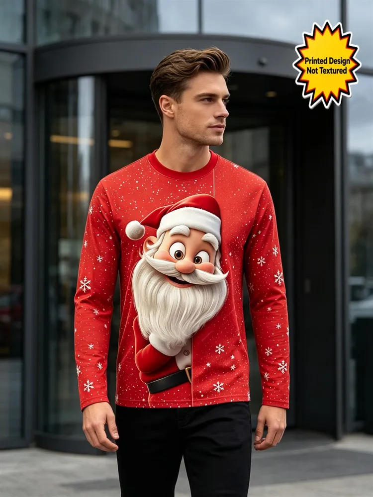 Men's Christmas Tuxedo Long Sleeve T-Shirt Red Bow Tie Snowflake Holly Graphic Tee Holiday Pullover Tops Gift New 2026 Hot