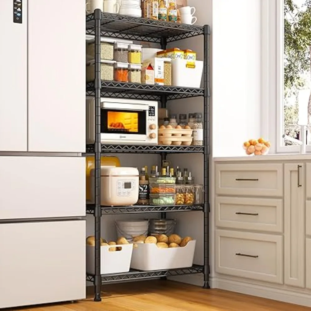 1000LBS Wire Shelving Unit, 5 Tier Adjustable Metal Storage Shelves for Kitchen Pantry ，13.4