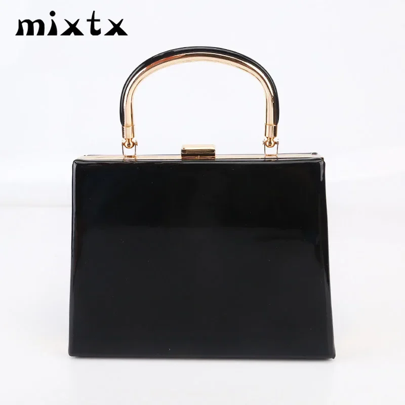 2022 New Women Box Handbag Glossy Messenger bag Lady Party Clutch Banquet Bag Fashion Metal handle Totes Chain Crossbody