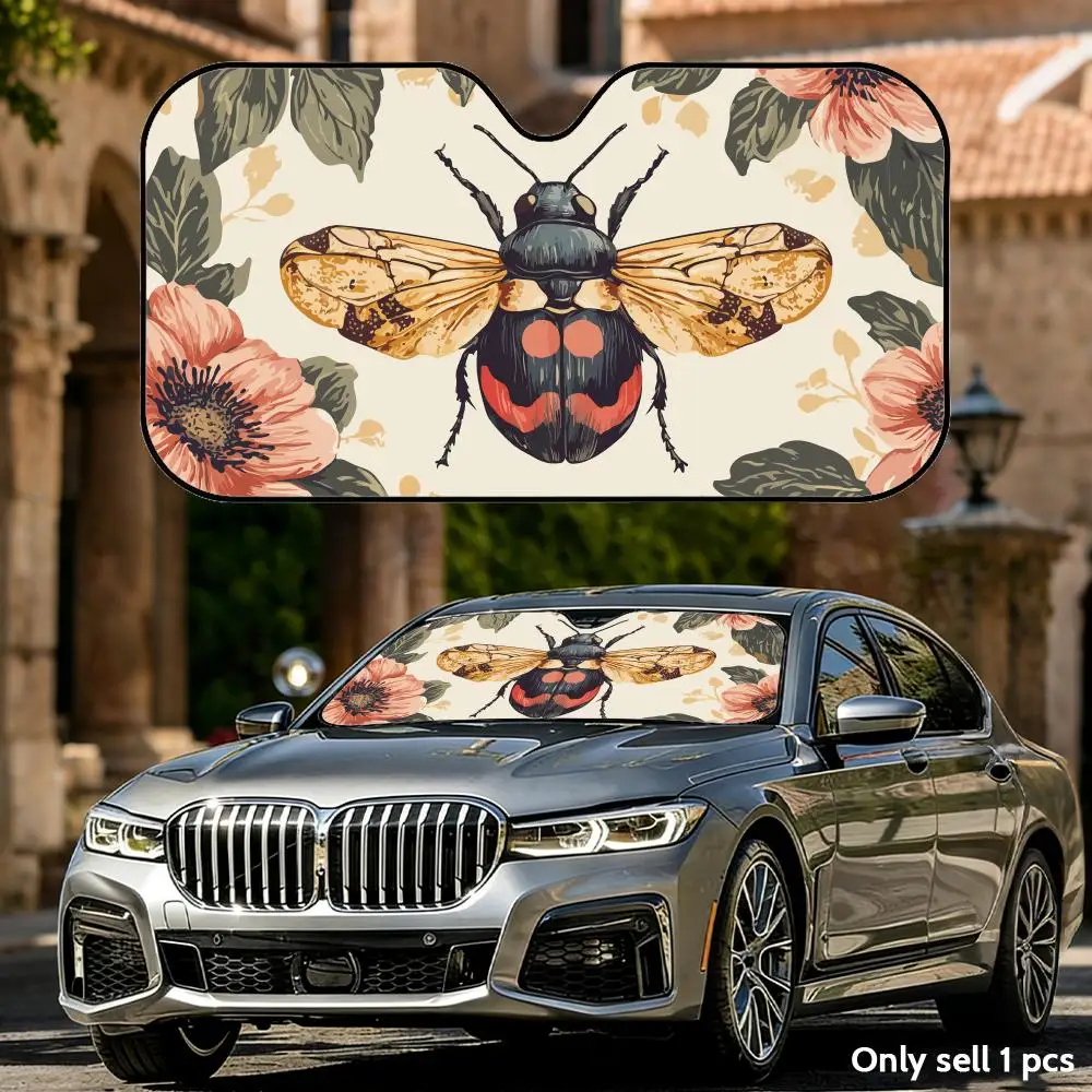 Artistic Botanical Bee Sun Visor Foldable Universal Car Windshield Sun Shade UV Protection Heat Insulation Foldable Cover