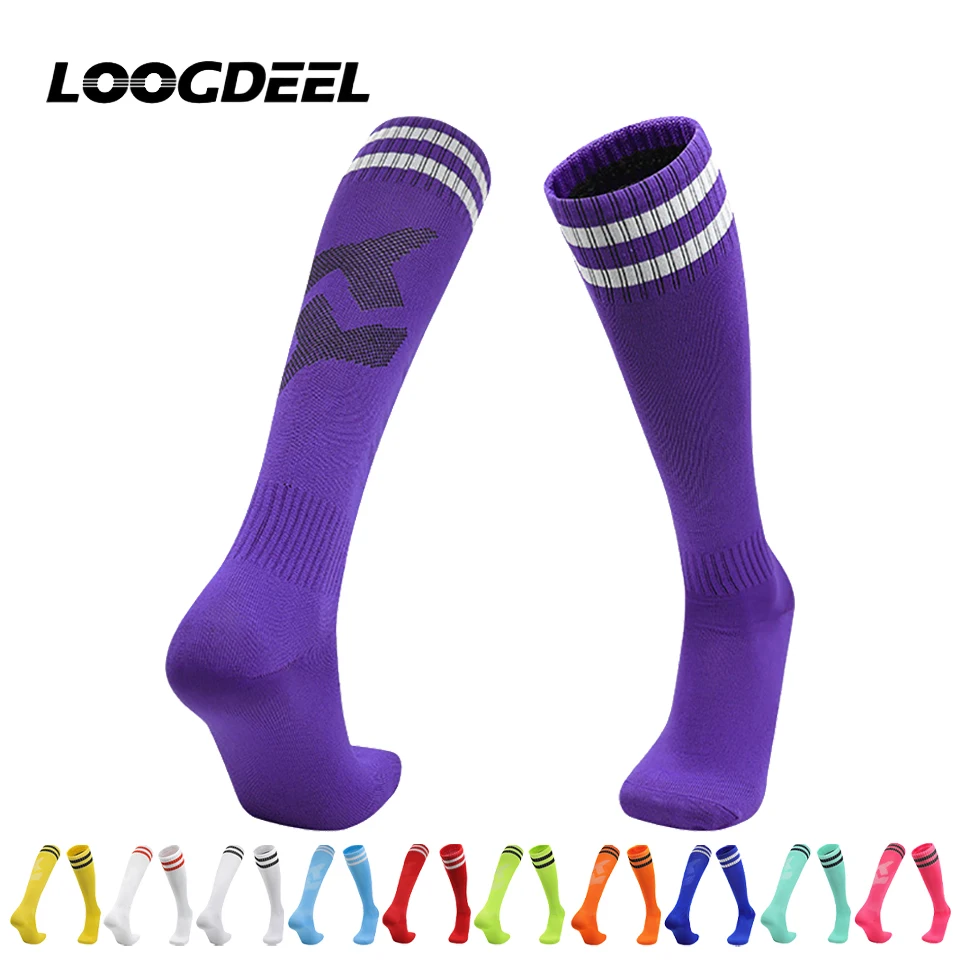 

Loogdeel 1 Pair Soccer Socks Stripe Knee High Softball Baseball Team Sports Socks Breathable Football Socks for Kids Adults