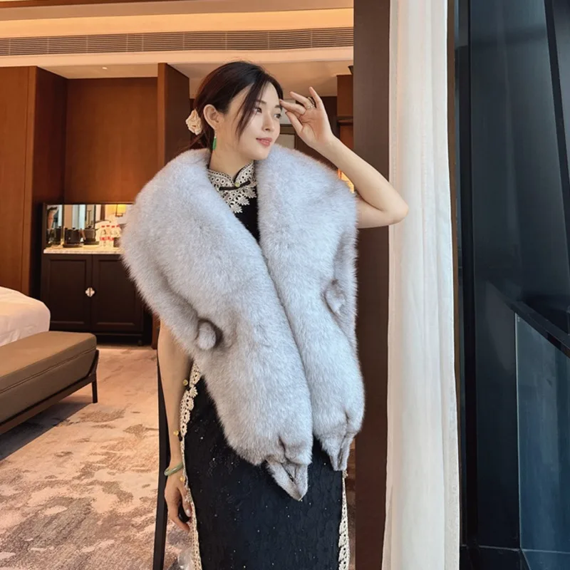 Real Fox Fur Scarf Shawl Full Fur Wedding Shawl Long Fox Fur Large Neck Scarf Winter Natural Warmth Fur Collar Female Fur Wraps