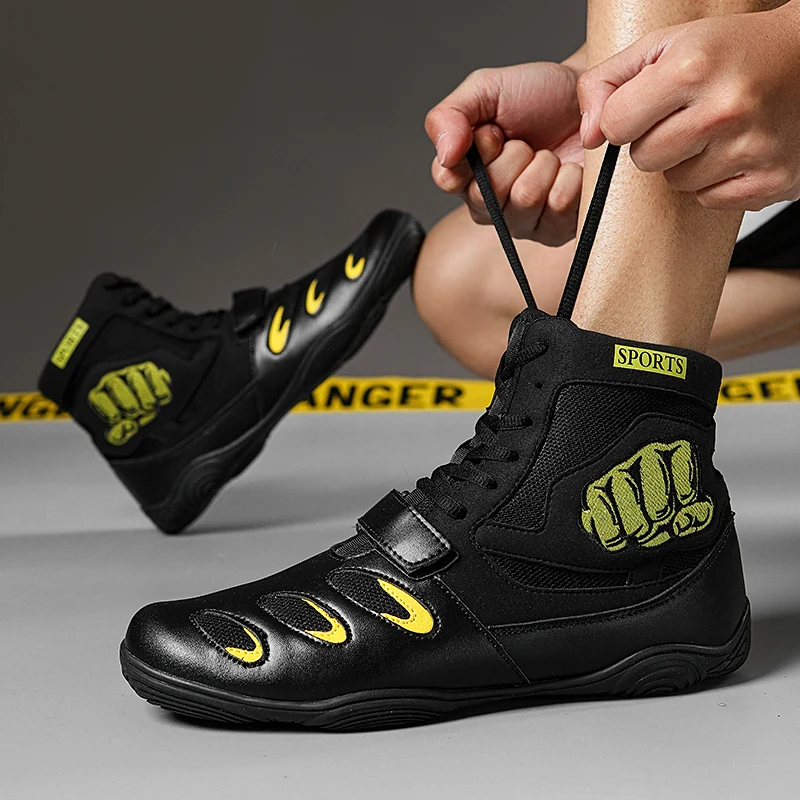 Men's Large Wrestling Shoes Mesh Breathable Boxing Anti slip Wear Resistant Sneakers Fashionable Casual High Top Footwear