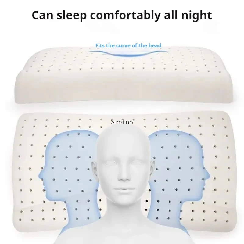Thai Natural Latex Cervical Neck Pillow, Reverse Traction Sleep Support for Spine Health, Ergonomic Comfort Cushion for Adults