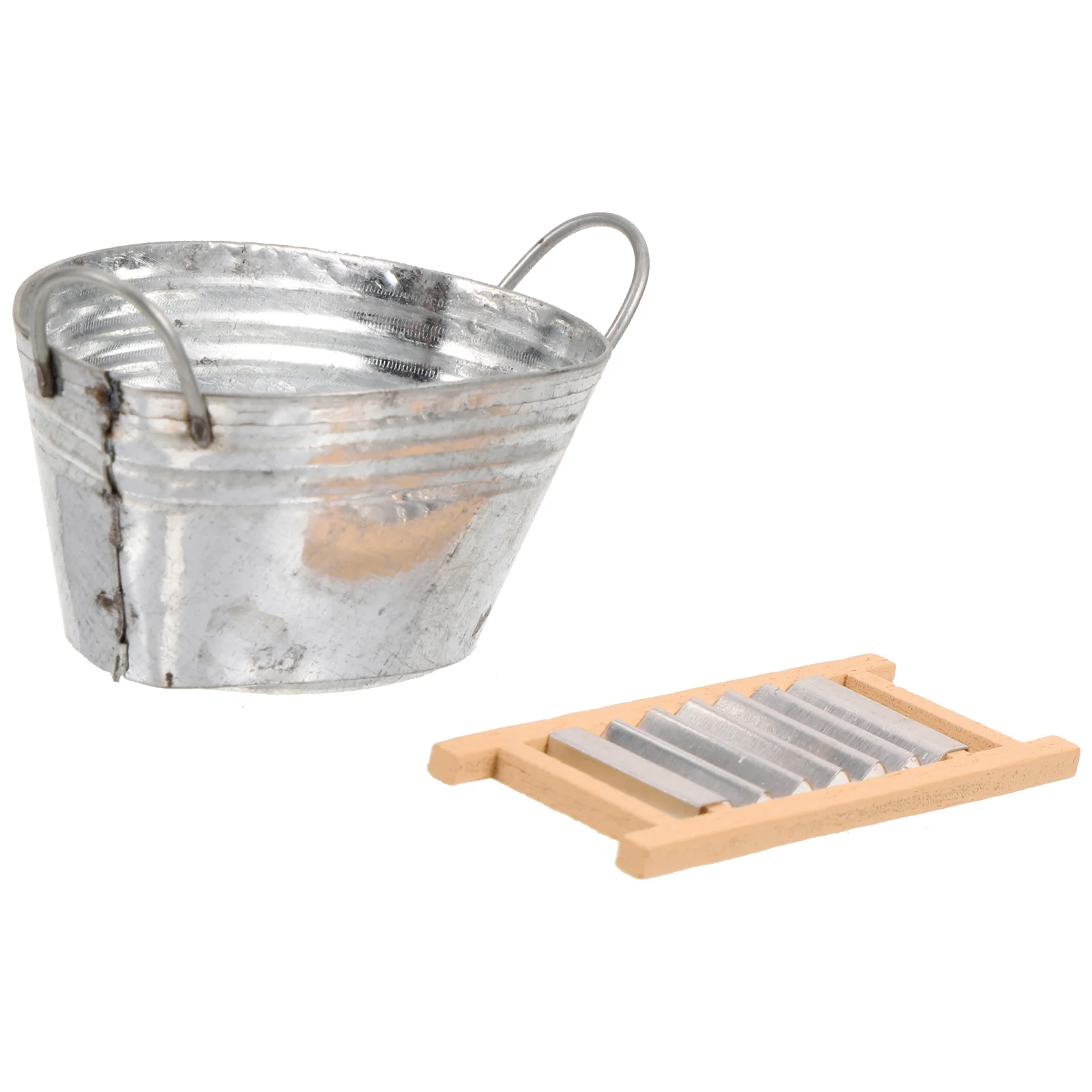 Enameled Basin Set Realistic Dollhouse Mini Washboard Decor Props Miniature Furniture Toy Mini House Supplies Compact