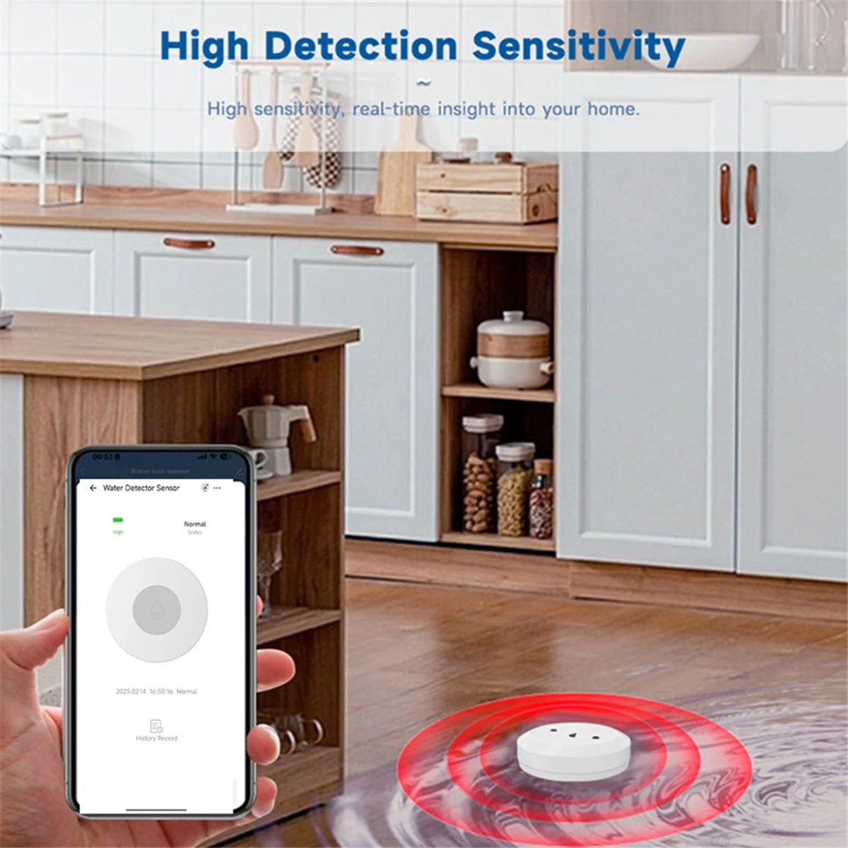 

Детектор утечки воды HITL Zigbee для детектора воды Zigbee, приложение с дистанционным управлением, датчик воды для кухонных подвалів