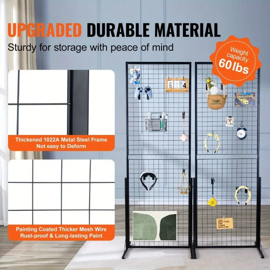 

Professional Gridwall Display System 2Pack 24x67 DoubleSided Retail Grid Wall Panels with Sturdy TBase 20 Display Hooks Clips f