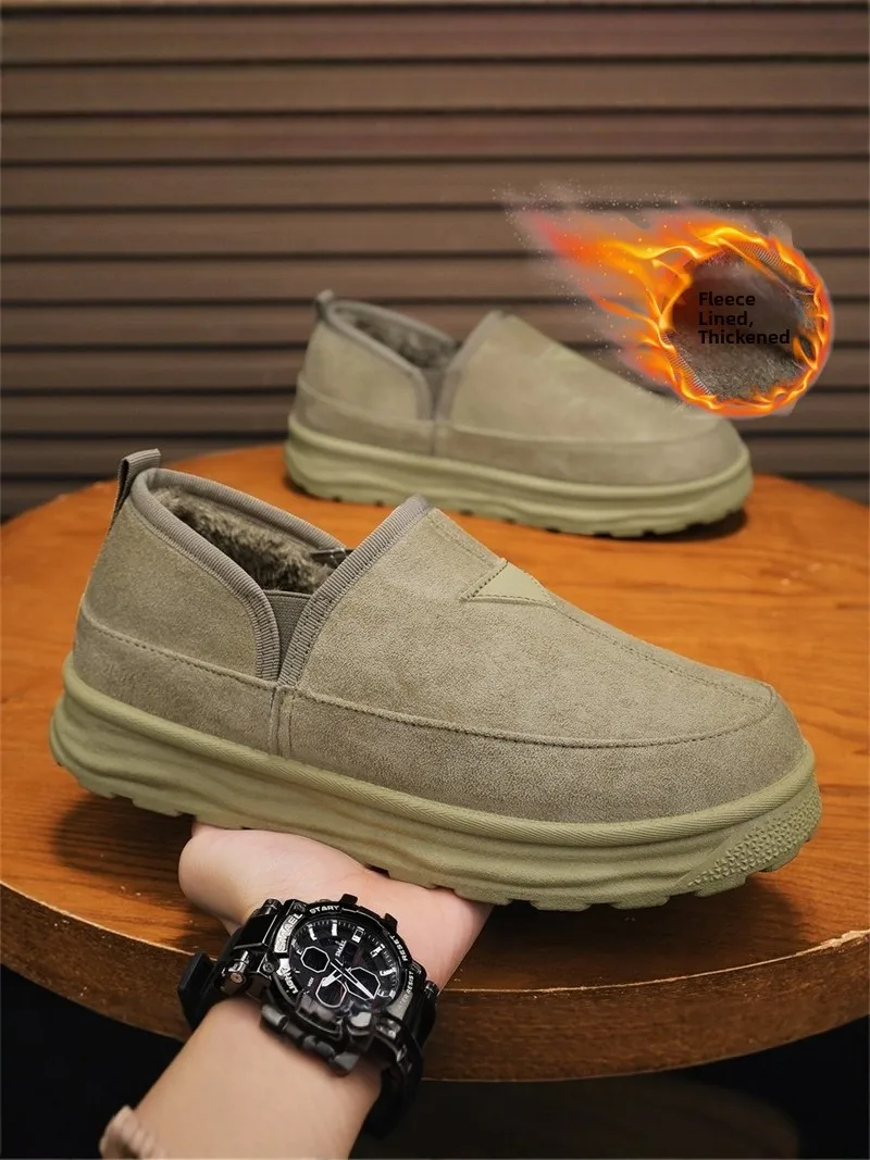 

Men's Winter Snow Boots 2025 New Fashion Fleece Lined Leather And Fur Integrated Casual Work Low Help Cotton Shoes
