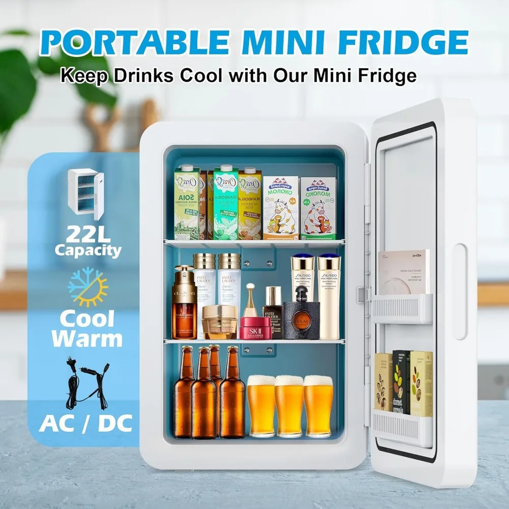 Kulkas Mini 22L dengan kontrol suhu, kulkas perawatan kulit, kulkas pendingin pribadi portabel untuk kamar tidur, kosmetik, meja kantor