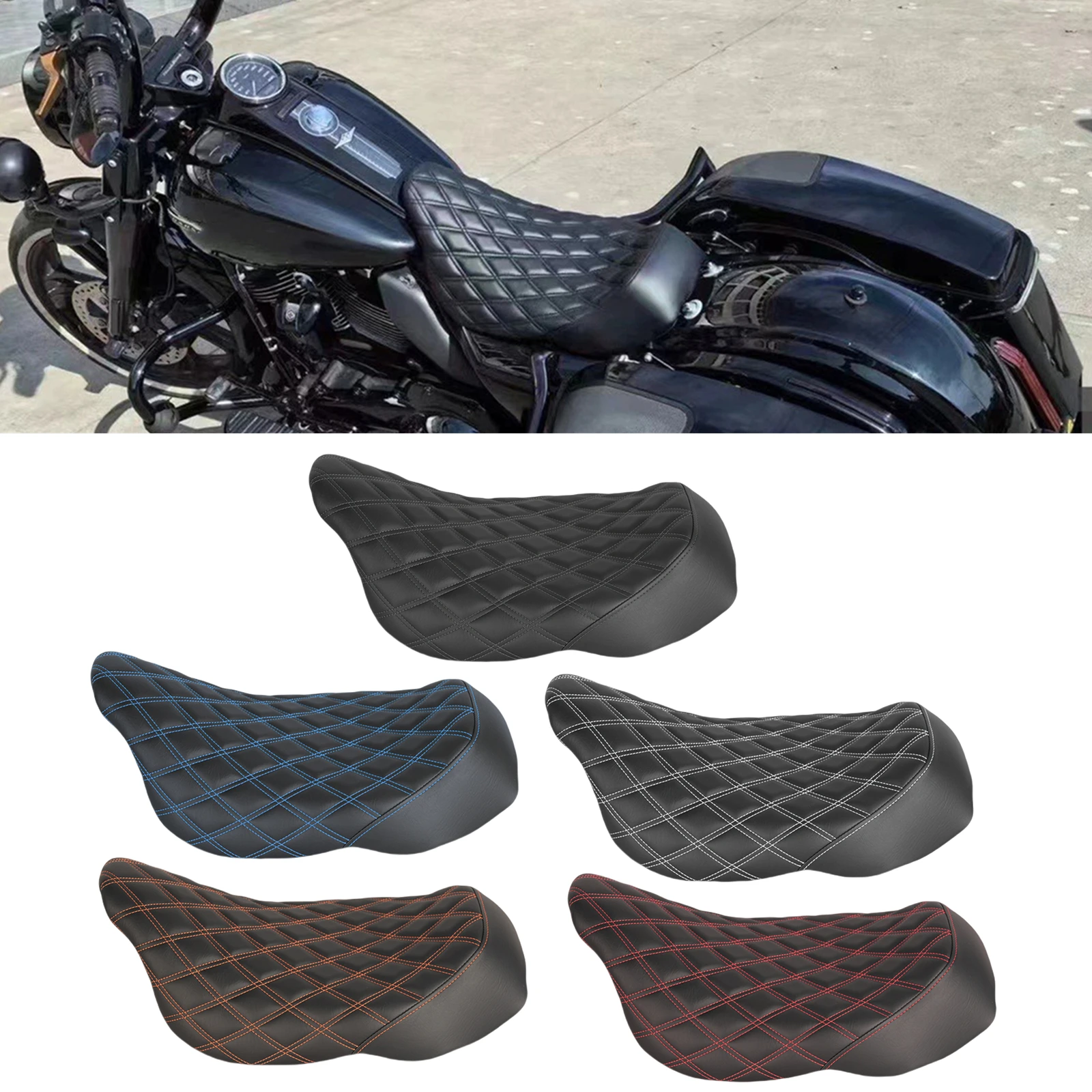 

Pop Motorcycle Driver Seat Pillion Cushion Lattice Stitch Solo Saddle Seat Pad For Harley-Davidson Touring 2009-2023