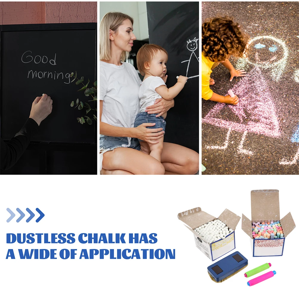 

96 Dustless Chalk Sticks Colorful Chalk Toddler Pastel Plaster for Indoor Chalkboard Classroom Kids Eraser Holders