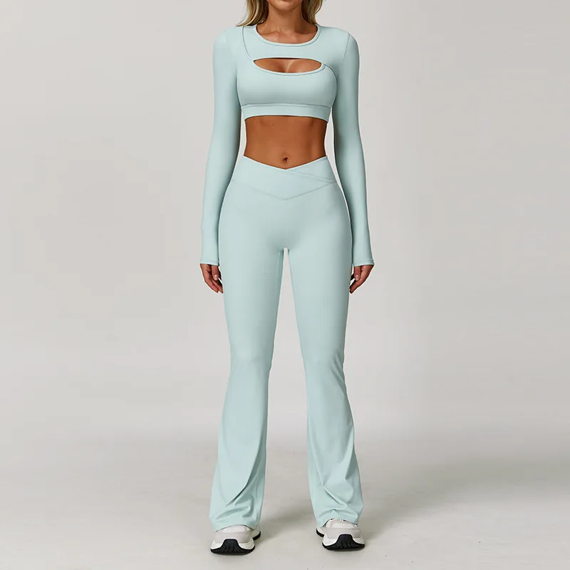 2 Pieces Sportswear Women Yoga Set Gym Clothes Workout Yoga Suits Fitness Set Tracksuits Sport Bra Long sleeves Top Gym Leggings