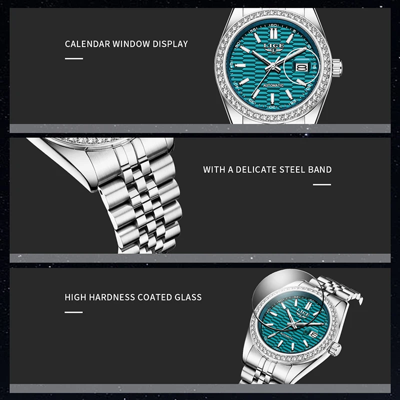 ساعة رجالي LIGE فاخرة موضة مقاومة للماء مضيئة بحزام من الفولاذ المقاوم للصدأ ساعة ميكانيكية للرجال ساعة يد relogios masculino + BOX