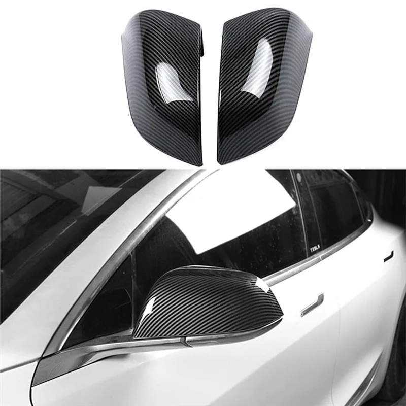 Side Rearview Mirror Cover Trim for 2021 2022 Tesla Model 3 Exterior Accessories, ABS Carbon Fiber