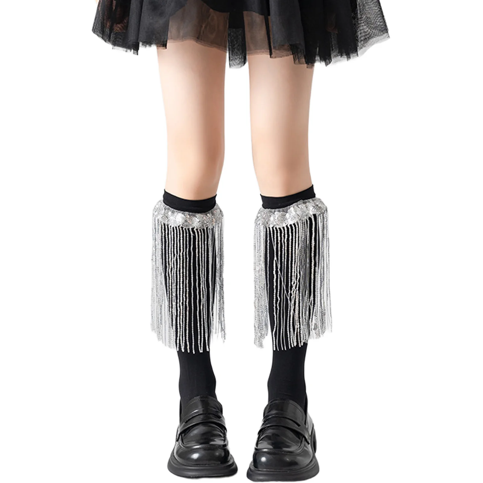 

1 Pair Kids Girls Sparkling Tassels Stockings Fashion Dance Accessories Long Socks Lightweight Stretchy Solid Color Stockings