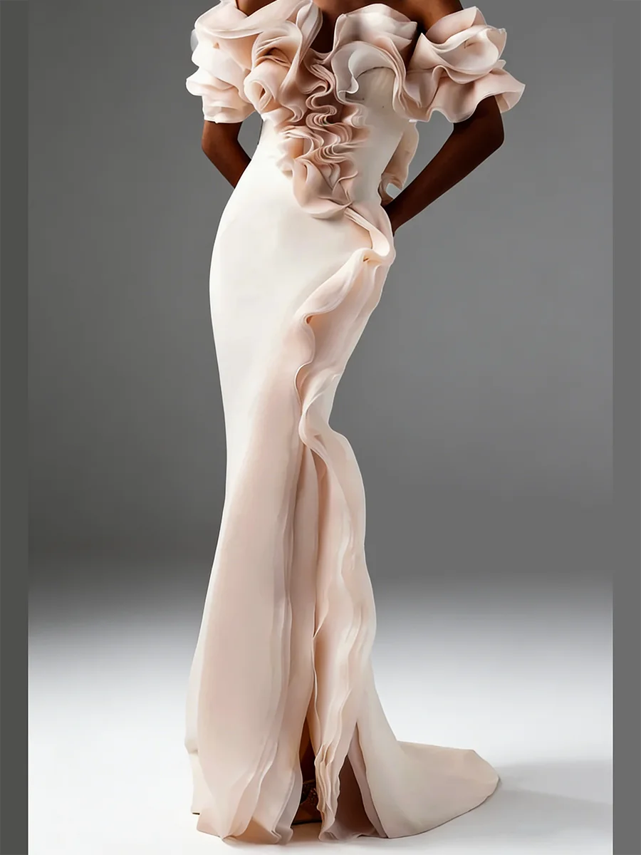 Elegant Off The Shoulder Ruffles Sleeveless Mermaid Formal Evening Dresses Birthday Party Prom Gowns Customized