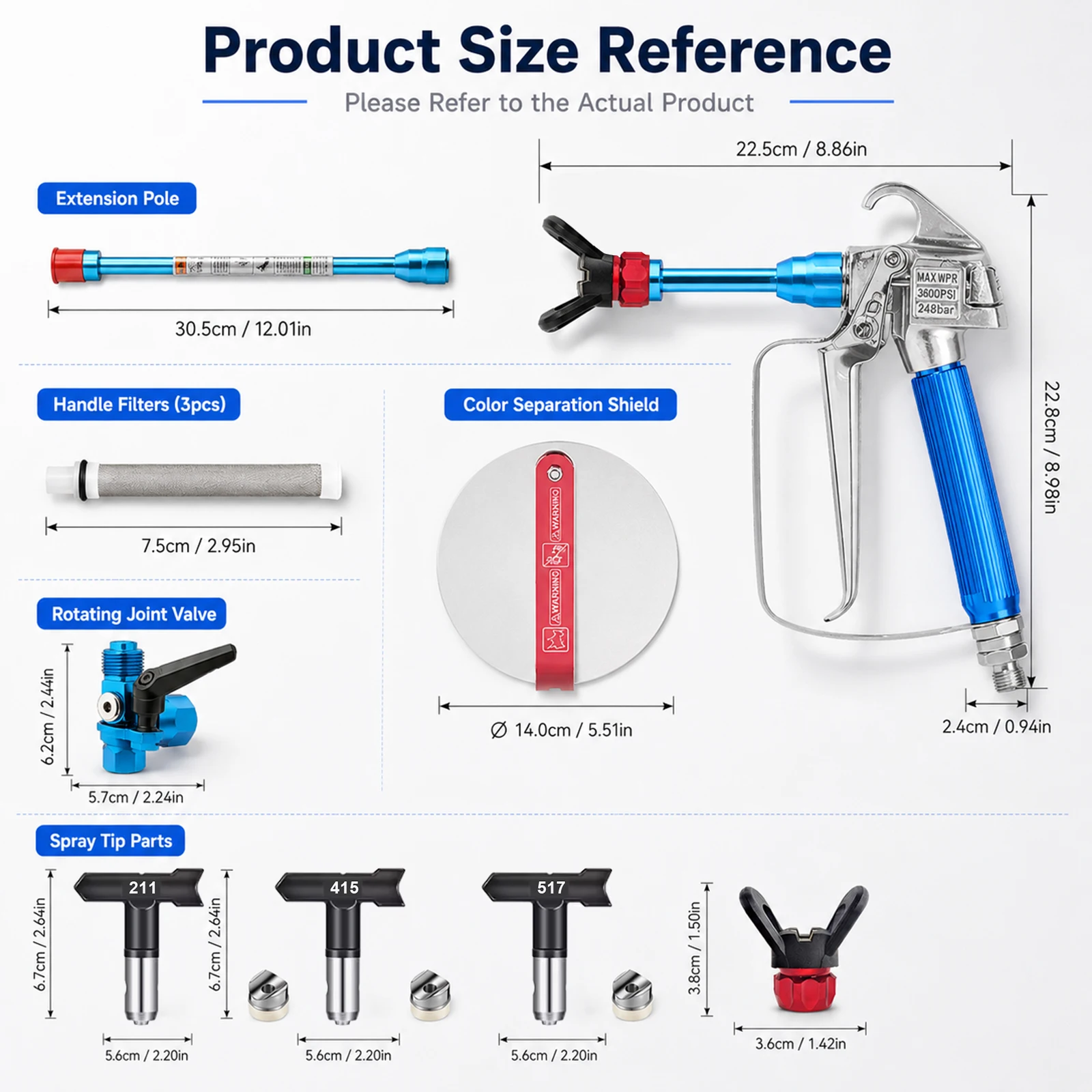 

SIHAO 19-Piece Airless Paint Spray Gun Kit with 517/415/211 Nozzles ,10m Hose, Extension Pole, Filters for Wall Painting